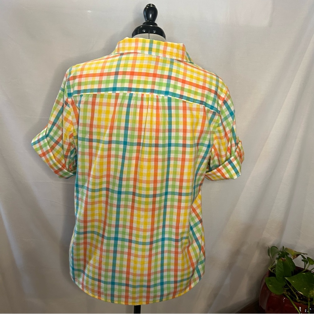 C.D. Daniel’s, women’s, pastel, multicolor, checked, pullover blouse, size 1X
